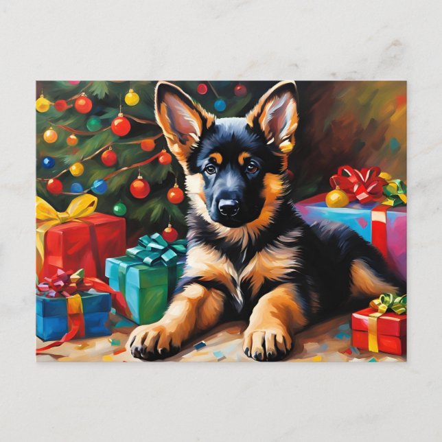 Cartão Postal De Festividades German shepherd, Árvore de Natal, Apresenta (Frente)