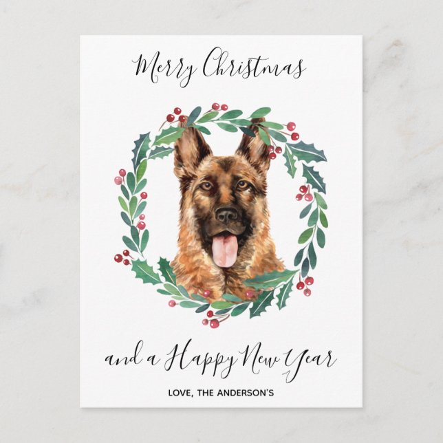 Cartão Postal De Festividades German shepherd Cão Elegante Feliz Natal (Frente)