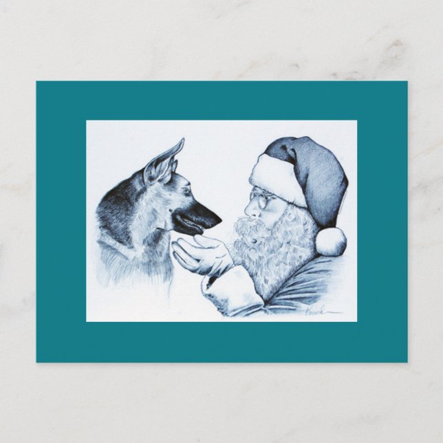 Cartão Postal De Festividades German shepherd e Papai Noel (Frente)