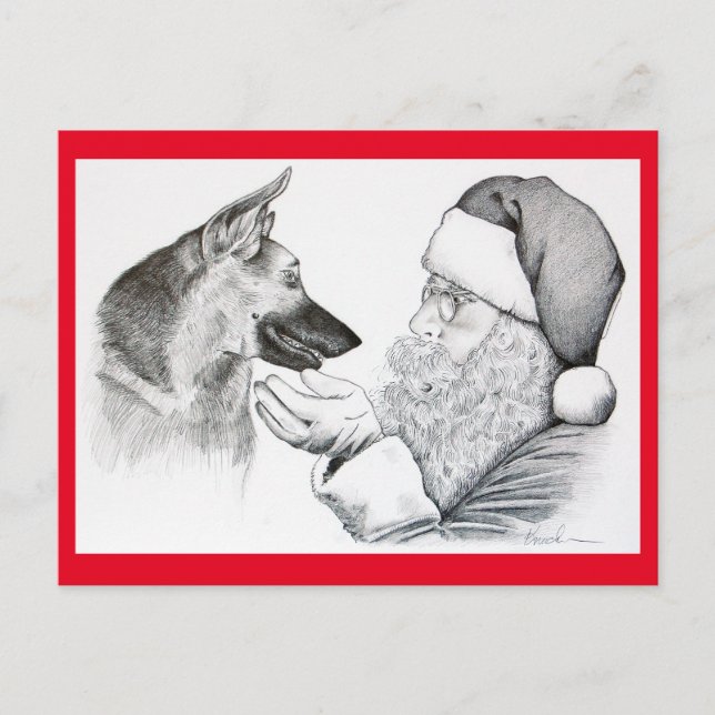 Cartão Postal De Festividades German shepherd e Papai Noel (Frente)