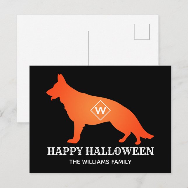 Cartão Postal De Festividades German shepherd Laranja Feliz Família Halloween (Frente/Verso)