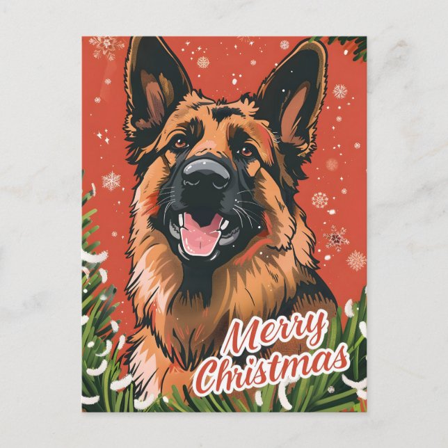 Cartão Postal De Festividades German shepherd Natal (Frente)