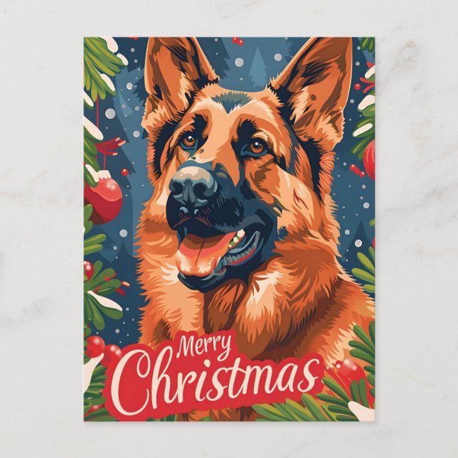 Cartão Postal De Festividades German shepherd Natal (Frente)