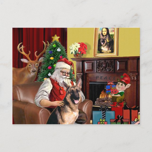 Cartão Postal De Festividades German shepherd Papais noeis (Frente)