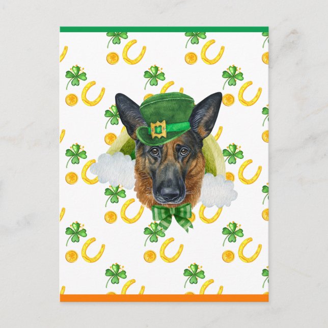 Cartão Postal De Festividades German shepherd Shamrock Rua. Dia dos Patricões (Frente)