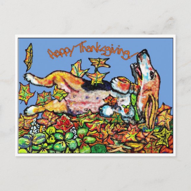 Cartão Postal De Festividades GGBR Happy ThanksGiving Basset (Frente)