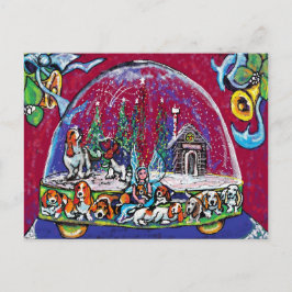 Cartão Postal De Festividades GGBR Holiday Postcard - SnowGlobe Bassets