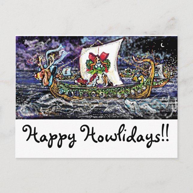 Cartão Postal De Festividades GGBR Holiday Postcard - Viking Bassets (Frente)