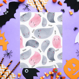 Cartão Postal De Festividades Ghosts de Aquarela Bonita com Boo! Dia das Bruxas