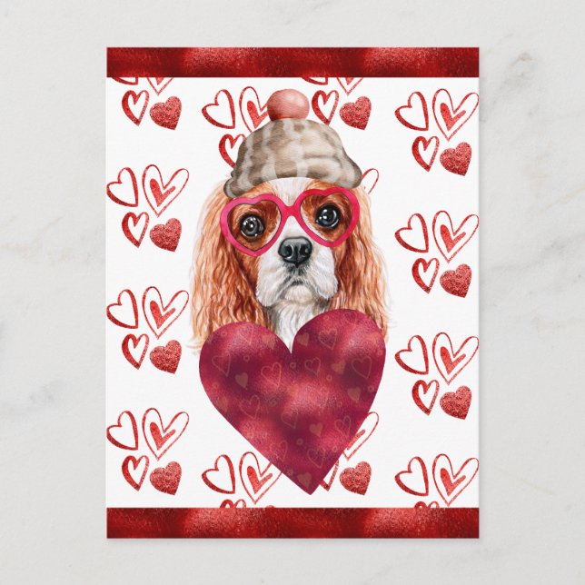 Cartão Postal De Festividades Gift do Namorados do Cavalier Spaniel Hearts Dog L (Frente)