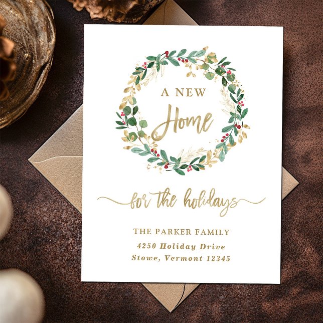 Cartão Postal De Festividades Gilded Greenery em Branco | Casa de Natal (A new home at Christmas holiday postcard)