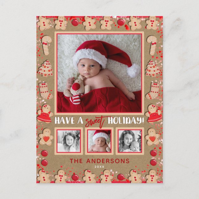 Cartão Postal De Festividades Gingercake Cookies Natal 4 Feriado de Foto (Frente)