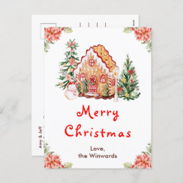 Cartão Postal De Festividades Gingercake House Red Merry Christmas