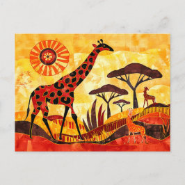 Cartão Postal De Festividades Girafa africana com design geométrica tribal