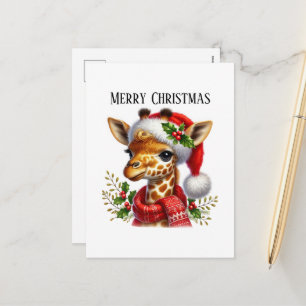 Cartão Postal De Festividades Girafa da selva Natal Alegre Festivo