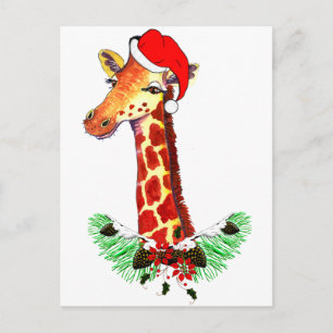 Cartão Postal De Festividades Girafa de Natal