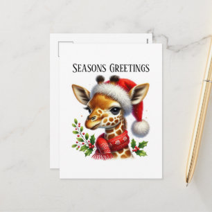 Cartão Postal De Festividades Girafa festiva de Natal Feliz Natal