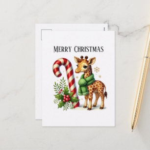 Cartão Postal De Festividades Girafa festiva de Natal Feliz Natal