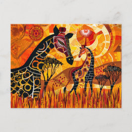 Cartão Postal De Festividades girafas africanas e o sol em estilo tribal