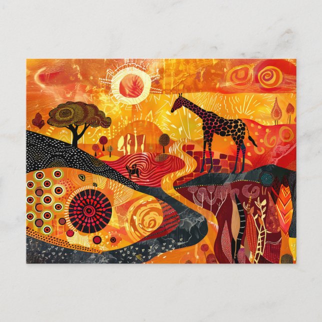 Cartão Postal De Festividades girafas africanas no estilo da pintura tribal (Frente)