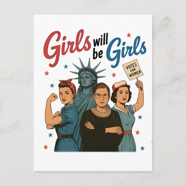 Cartão Postal De Festividades Girl Will Be Girl Feminism Equality Womens rights (Frente)