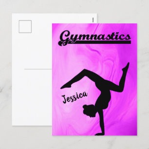 Cartão Postal De Festividades Girls Gymnastics Purple Swirl Personalizado