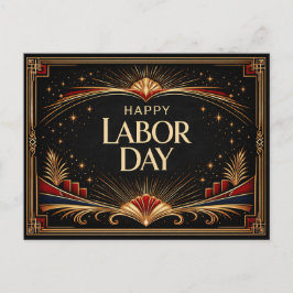 Cartão Postal De Festividades Glam Gold Art Deco Happy Labor Day