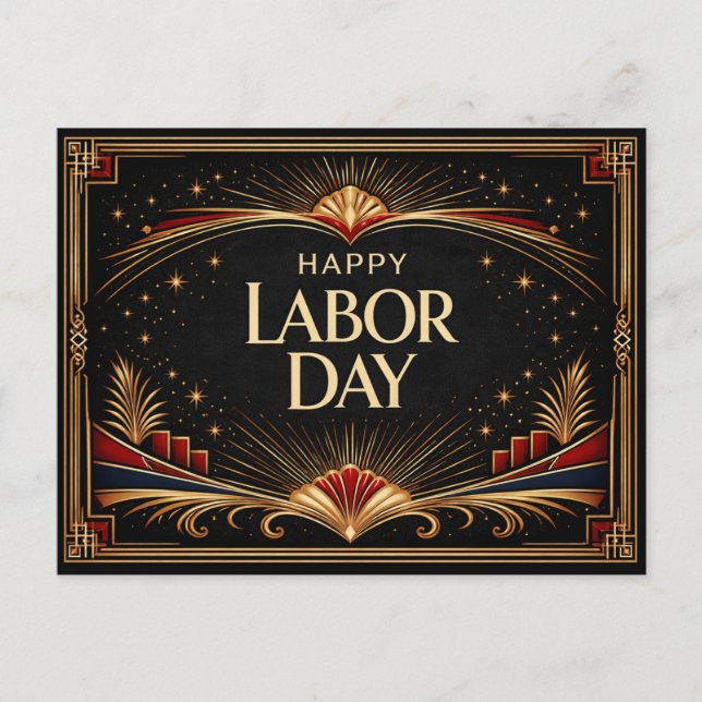 Cartão Postal De Festividades Glam Gold Art Deco Happy Labor Day (Frente)