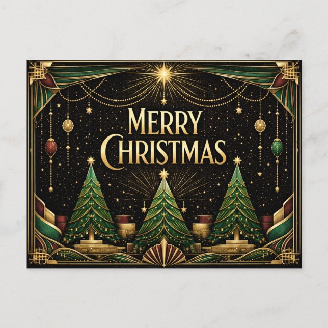 Cartão Postal De Festividades Glamorous Art Deco Merry Christmas Trees (Frente)