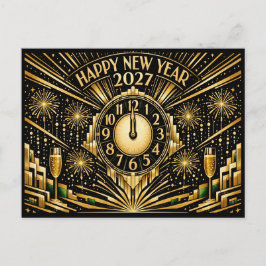Cartão Postal De Festividades Glamorous Gold Art Deco Midnight New Year