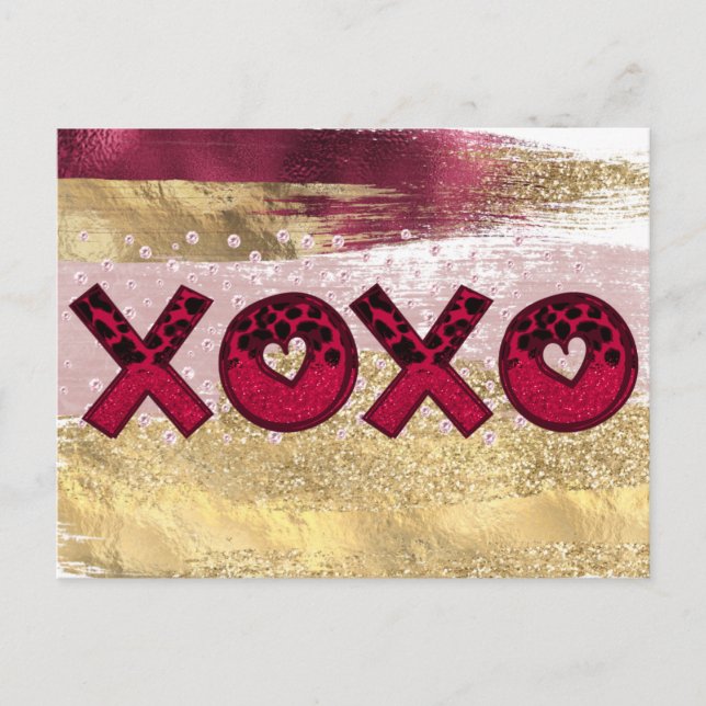 Cartão Postal De Festividades Glitter Dourado Luxo Vermelho Luxo XOXO Dia de os  (Frente)