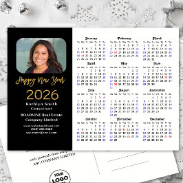 Cartão Postal De Festividades Glitter Dourado Preto Moderno do Calendário 2026