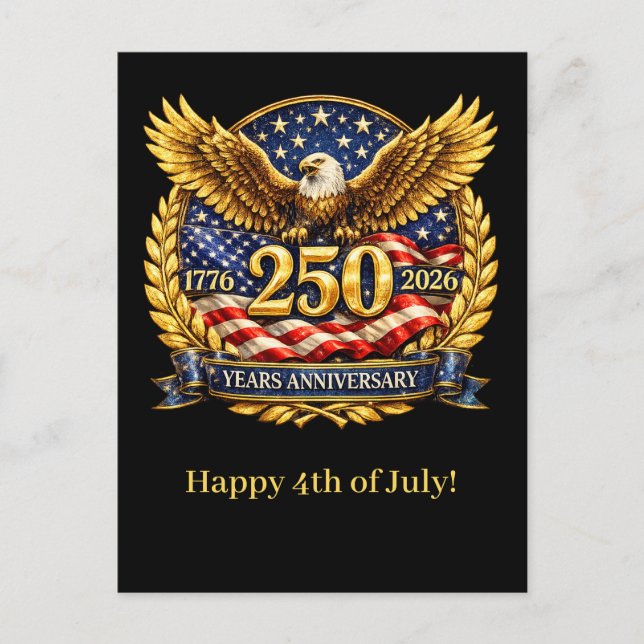 Cartão Postal De Festividades Glittered Semiquincentennial Eagle Emblem  (Frente)