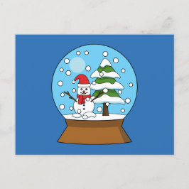 Cartão Postal De Festividades Globo de Neve com Snowman e Pine Tree