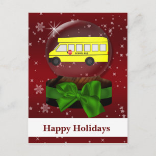 Cartão Postal De Festividades Globo de neve em ônibus escolar: Feriados corpora