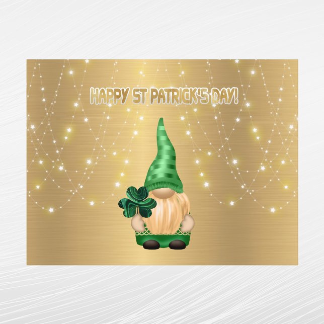 Cartão Postal De Festividades Gnome Dourado Lights Shamrock Dia de São Patrício (Criador carregado)