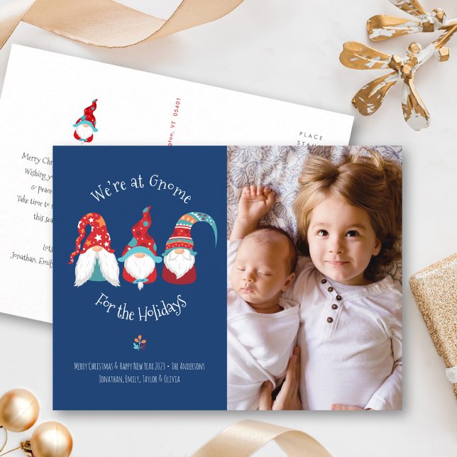 Cartão Postal De Festividades Gnome para Feriados Festial Elf Personalizado Foto (Criador carregado)