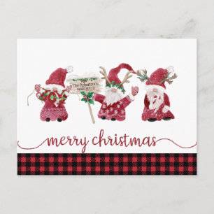 Cartão Postal De Festividades Gnome Rena Água-forte Xadrez de Búfalo Natal