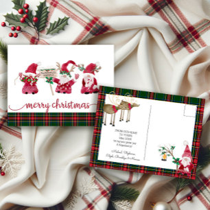 Cartão Postal De Festividades Gnome Rena Natal Água-forte Xadrez Clássico de Nat
