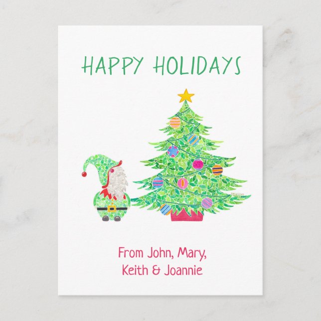 Cartão Postal De Festividades Gnome sob o cartão de árvore de Natal (Frente)