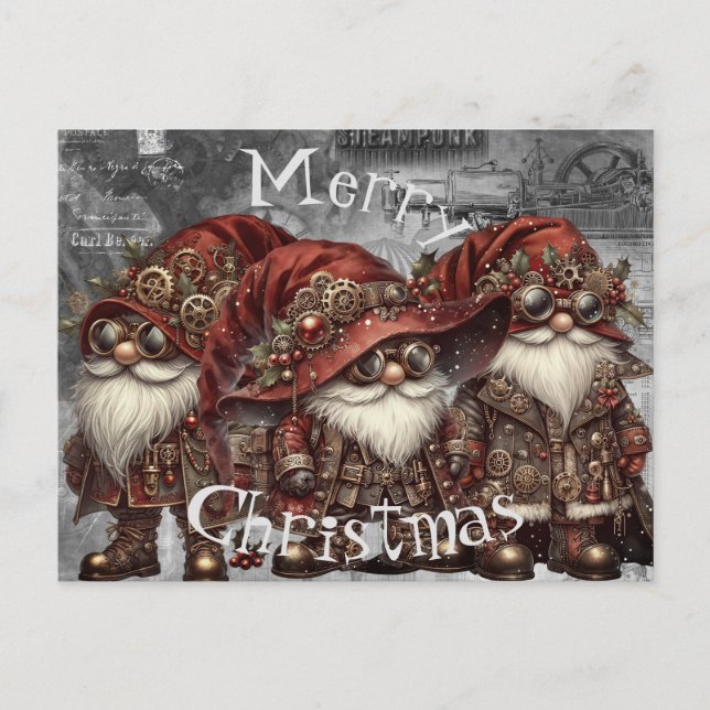 Cartão Postal De Festividades Gnome Steampunk Winter Christmas (Frente)