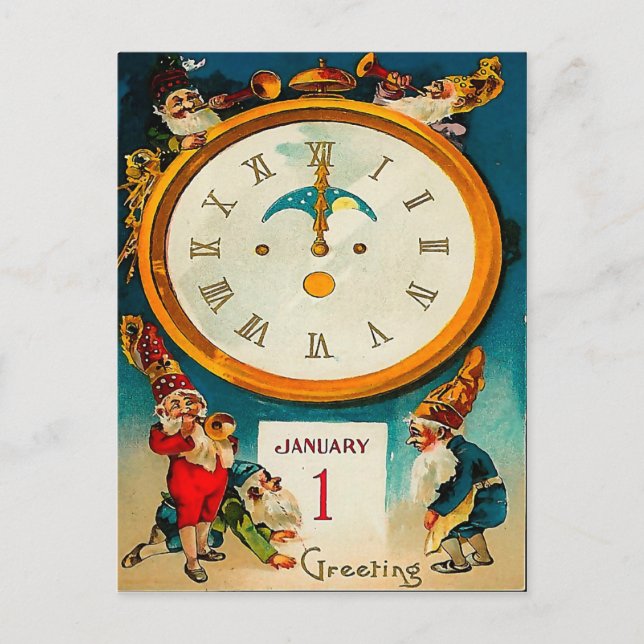 Cartão Postal De Festividades Gnomes - Ringing in the New Year (Frente)