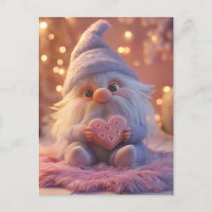 Cartão Postal De Festividades Gnomo Bonito com Coração: Design Dia de os namorad