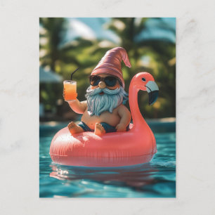 Cartão Postal De Festividades Gnomo de Verão de Óculos de Sol em Flutuador de Fl