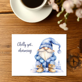 Cartão Postal De Festividades Gnomo Encantador e Gelado
