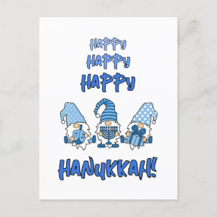 Cartão Postal De Festividades Gnomo Feliz Feriado de Hanukkah Personalizado