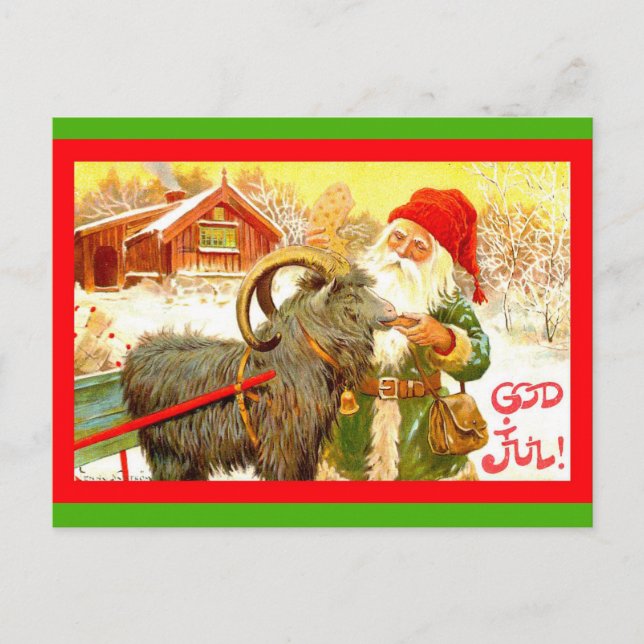Cartão Postal De Festividades Gnomo ou papai noel sueco do vintage com cabra (Frente)
