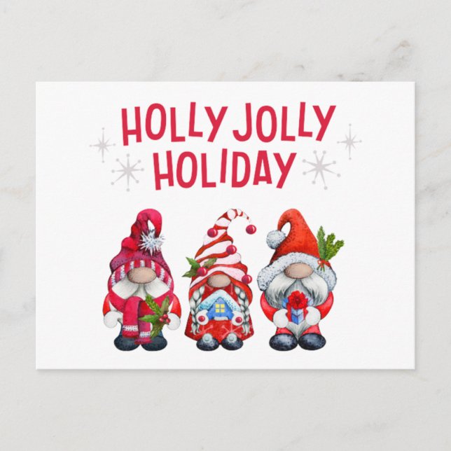 Cartão Postal De Festividades Gnomos da Festa de Natal Holly Jolly    (Frente)