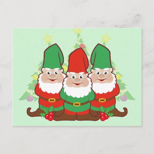 Cartão Postal De Festividades Gnomos de Natal (Frente)