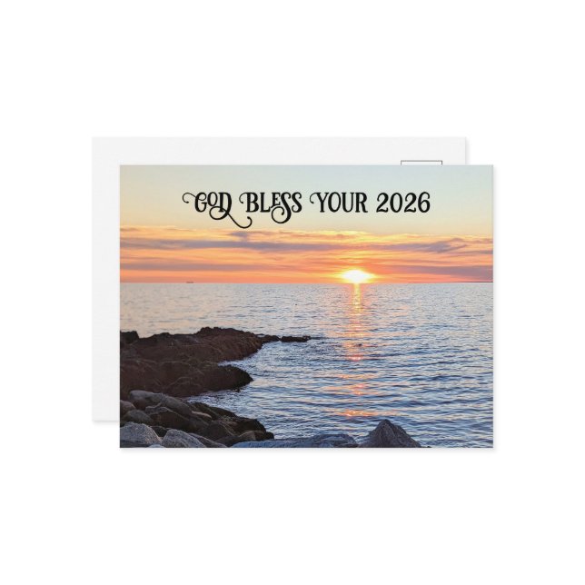 Cartão Postal De Festividades God Bless 2026 New Year Golden Sunset Photo (Frente/Verso In Situ)